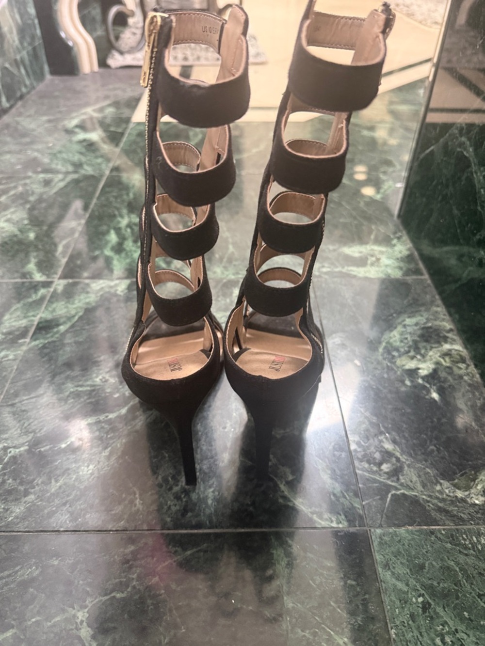 JustFab Black Strappy Knee-High Gladiator Heels - Picture 3 of 4